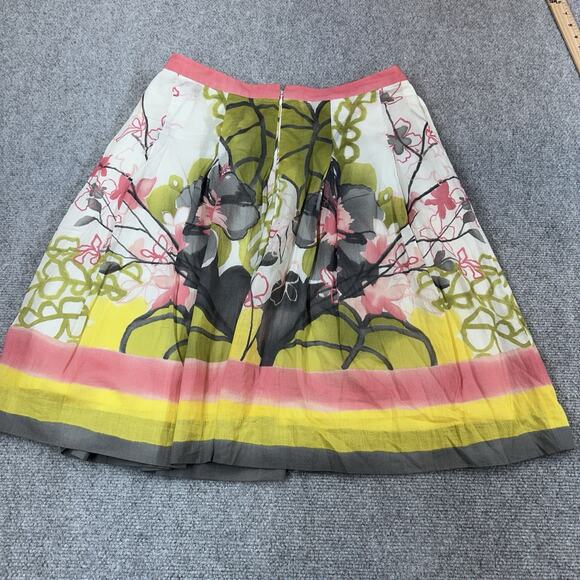 Etcetera White Green Pink Floral Pleated Cotton A-Line Skirt Size 4 - Picture 6 of 8